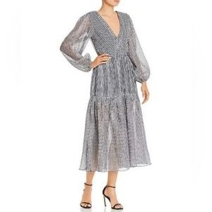 Bec & Bridge Nadine Crinkled Gingham Midi Dress Black S (US4) NWT